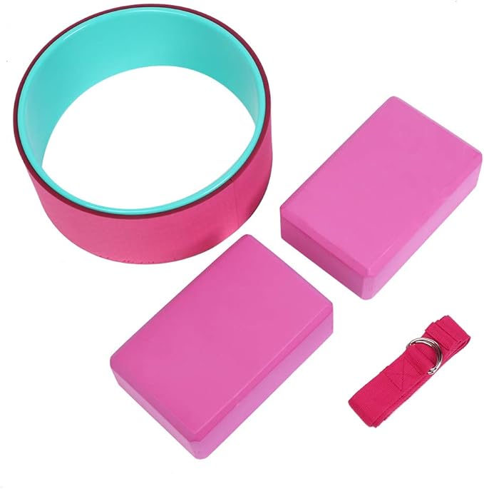 4pcs Yoga Wheel Set with 2 EVA Blocks and Cotton Stretch Strap, Premium ABS Back Pain Relief Fitness Kit for Deep Stretching, Home or Studio Use