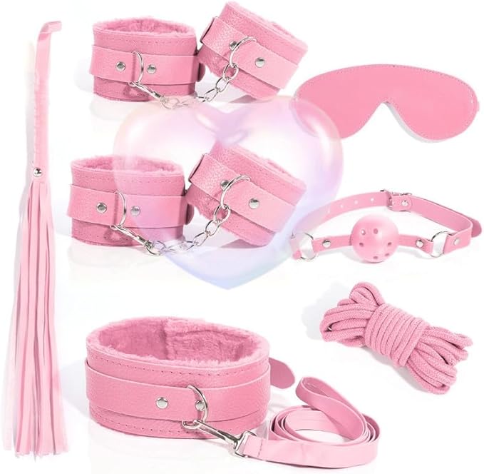 7-Piece Leather Yoga Set Accessories, Adjustable, Suitable for Ankle and Eye Mask Indoor Entertainment Equipment, Couple Gift (Pink)