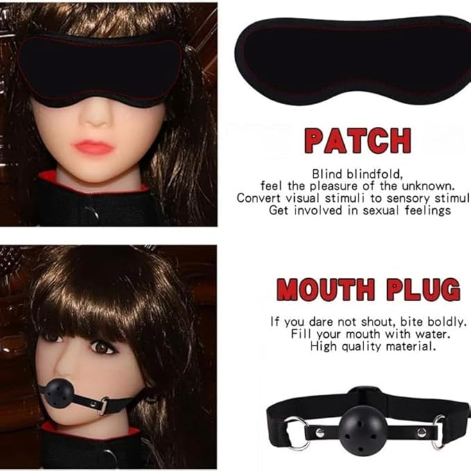 Pilates 11 Piece Fashion Design Leather Combination Set (Black Red), Fun Cosplay Racket Accessories, Wrist and Hip Yoga Supplies, Couple Gifts
