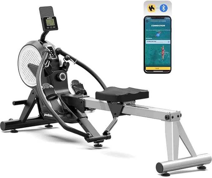 pooboo Rowing Machines for Home, Dual Wind & Magnetic Resistance, Foldable Row Machine 400 LB Weight Capacity, 14 Levels Resistance Quiet Rowers for at Home Exercise, App Supported