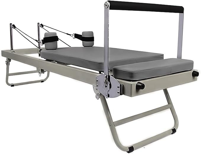 Pilates Reformer with Adjustable Reformer Heights and Angle,Foldable Pilates Machine & Equipment for Home Workout Cardio Fitness Rebounder Up to 300 Lbs Weight Capacity,Black/Beige