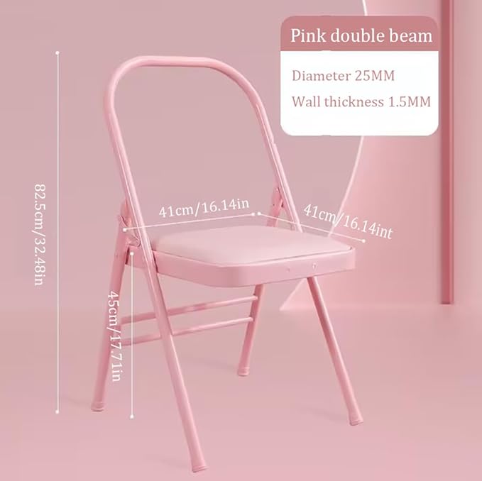 Pilates Yoga Chair,Professional Iyengar Auxiliary Chair,Hardened Thick Yoga Folding Chair,Solid Anti-Slip, Stable,Foldable and Portable Backless Chair,Pink-Yoga Chair (Without Waist Drag)