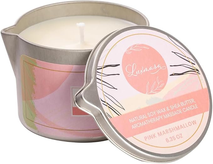 Soybean Wax Scented Massage Oil Candle for Home SPA Treatment- Natural Warm Body Lotion Candle for Stress Relief- Moisturizing Massage Wax Candle 6.35OZ (Pink Marshmallow Scent)