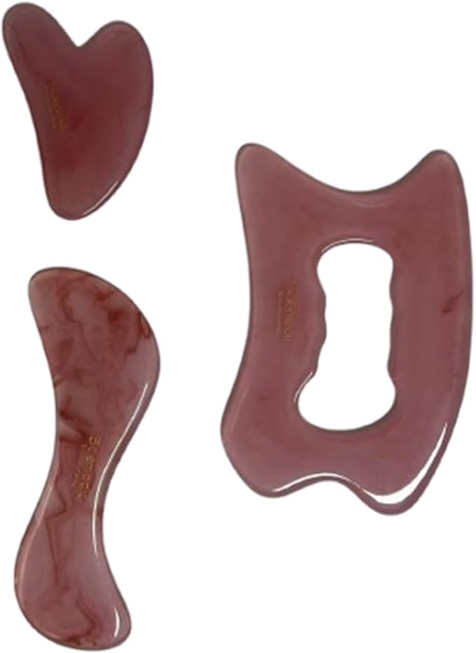 Scienlodic 3 Pcs Gua Sha Massage Tools for Face & Body (Pink, Resin) - Scraping Tools for Back, Legs & Muscle Relaxation, Guasha Facial Tool for Jawline Contouring & Puffiness Reduction