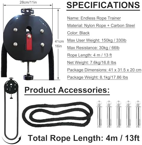 Endless Rope Trainer, Suspension Pulley Cable Machine with Adjustable Resistance, Pull Rope Fitness Training Equipment, for Physical Training