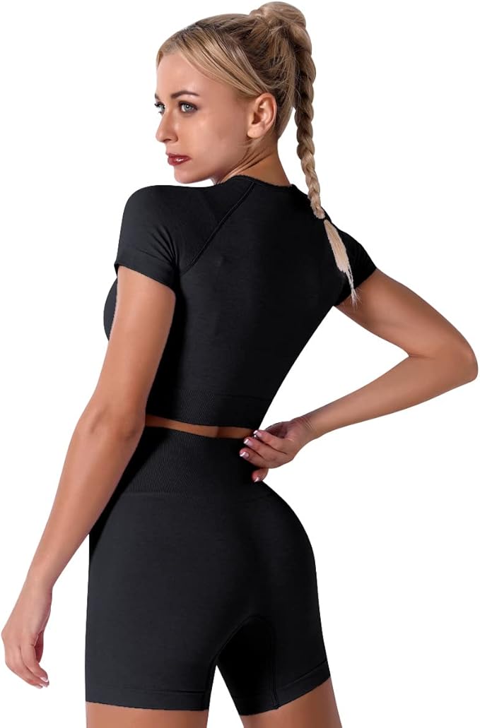 IMEKIS Women's Yoga Outfit Seamless Workout Set High Waist Exercise Shorts Pants with Sport Crop Top Bra 2PCS Gym Tracksuits