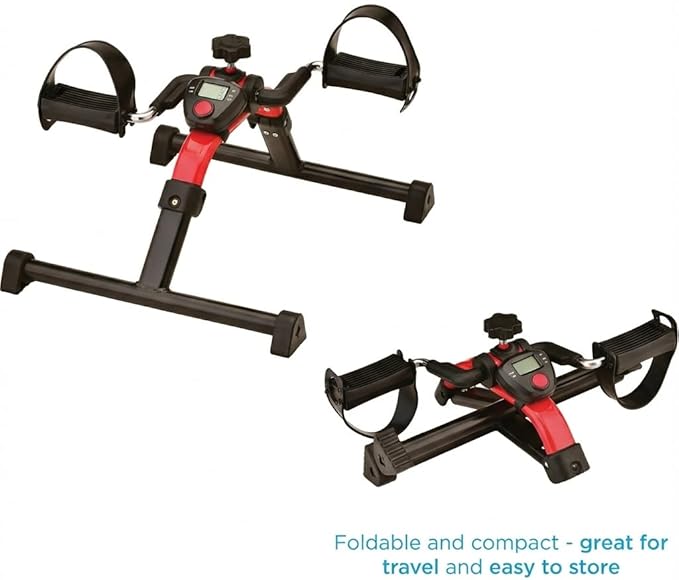 NOVA Medical Products Pedal Exerciser with Digital Display Tracker, Foldable Hand and Foot Cycle Exerciser, Great for Home, Office or Travel, Red