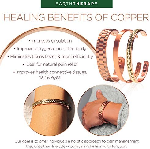 Earth Therapy Pure Copper Shiny Minimalist Bracelet – Adustable Unisex Sport Band with Ultra Strength Magnets