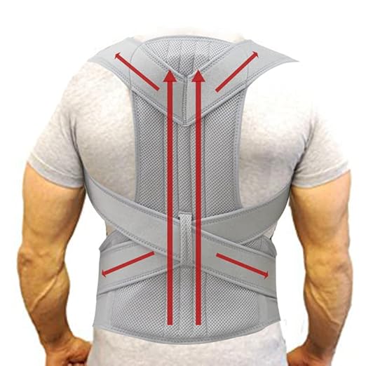 MBROS Adjustable Posture Corrector Lumbar Back Support Brace Breathable Deportment Corset for Spine Back Stretcher Orthopedic Back (Color : Silver, Size : XXL)