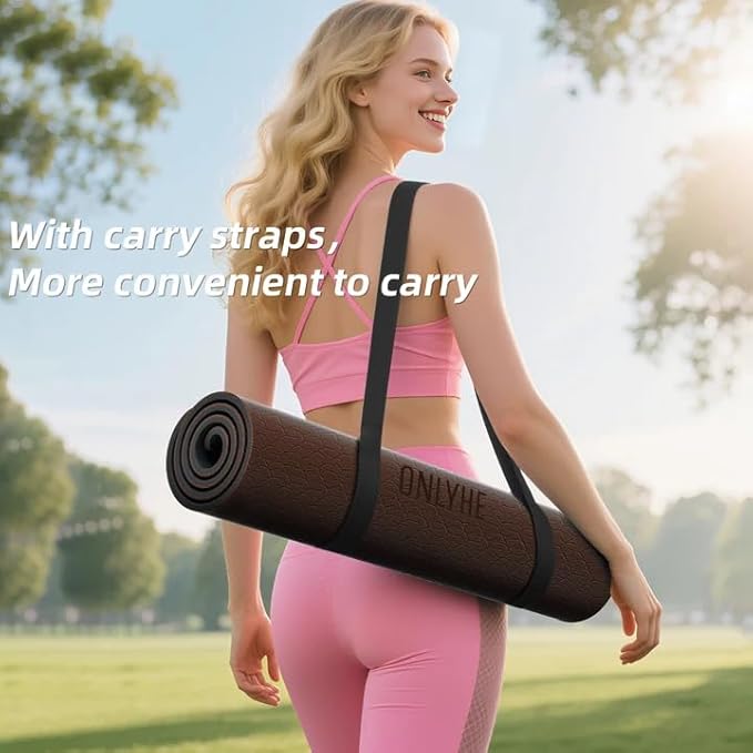 Yoga Mat Thick（8mm）Exercise Mat Non Slip Anti-tear,Pilates Mat for Men and Women,Workout Mats for Home,Barefoot Workouts and Floor Exercise,with Carrier Strap(71"x 24")