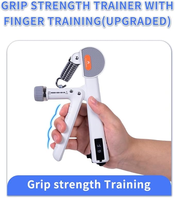 Hand Grip Strengthener (White) with Mechanical Counter - Adjustable Resistance 11-132 lbs (5-60kg) - Forearm Exerciser & Wrist Trainer for Athletes & Recovery - Includes Storage Bag