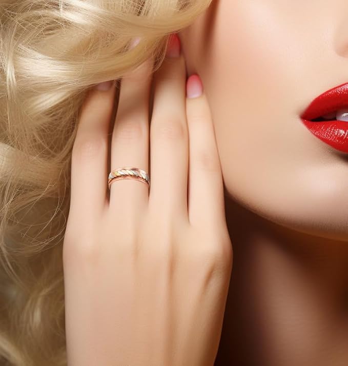 Copper Rings for Women,Pure Copper Three -Color Gold Woven Magnetic Ring, Fashion Copper Jewelry (0208s)