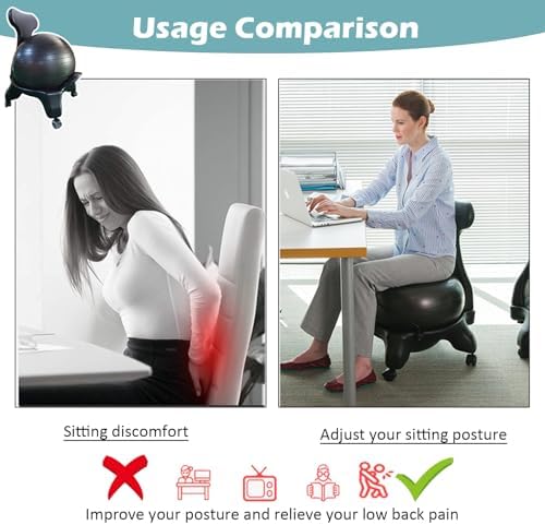 Yoga Ball Chair,Inflatable Balance Exercise Seat,Ergonomics Physiotherapy Workouts Chair,for Core Strength (Black)