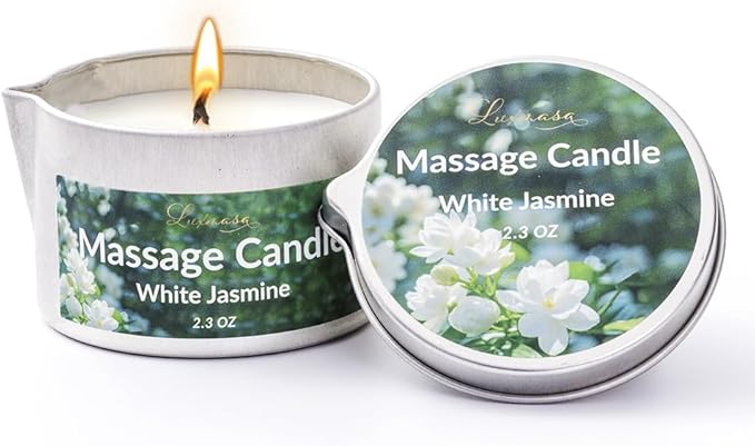 Massage Oil Candle for Body Relaxation and Stress Relief, Low Temp Scented Soy Wax Candle Melt to Silky Oil for Skin Care 2.3 OZ (White Jasmine)