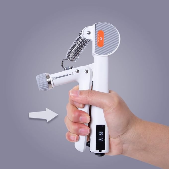 Hand Grip Strengthener (White) with Mechanical Counter - Adjustable Resistance 11-132 lbs (5-60kg) - Forearm Exerciser & Wrist Trainer for Athletes & Recovery - Includes Storage Bag