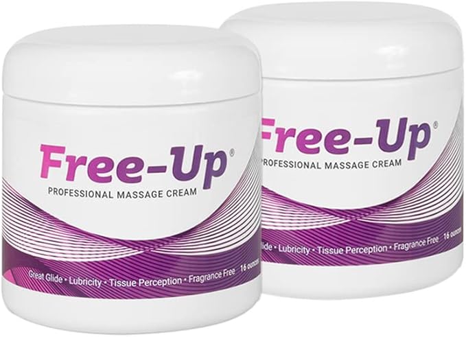 Free-Up Professional Massage Cream, Fragrance-Free, Great Glide, Lubricity, Tissue Perception, Perfect for Physical Therapy, Massage Versatile, Non-Greasy, 16 Oz Jar, 2 Pack