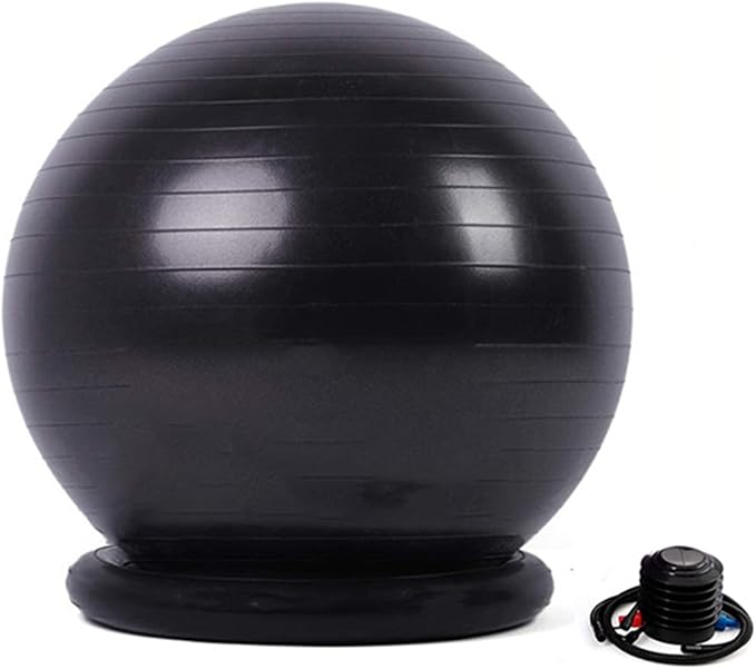 Yoga Ball Chair Office Ball Chair with Base & Pump, Stability Yoga Ball Seat for Back Pain Relief, Home Gym Exercise Ball Chair for Core Strength Training ( Color : Black , Size : Diameter 65cm ( 25 5