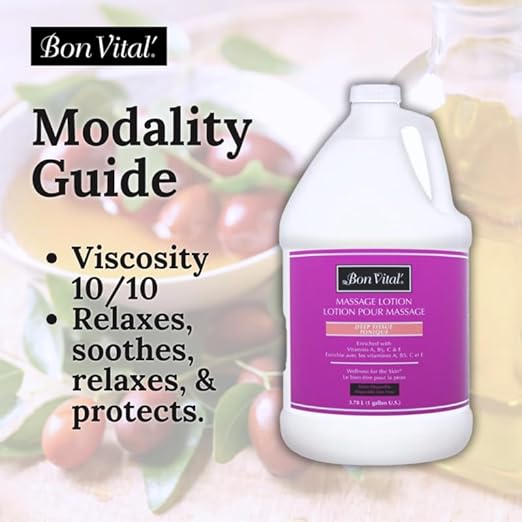 Bon Vital' Deep Tissue Massage Lotion, 1-Gallon, Professional-Grade Moisturizing Lotion for Deep Tissue Therapy, Non-Greasy Skin Softening Formula, Muscle Relaxation, Unscented