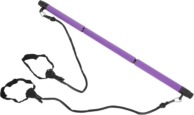 Adjustable Pilates Bar 3 Sections Portable Pilates Workout Stick Body Building Puller for Home Gym Full Body Exercise Steel Pipe Foam Cover 35 Inches