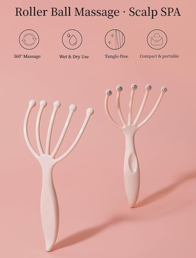 Scalp Massager & Gua Sha Tool Set - Manual Head Massager, Massage Comb for Relaxation & Stress Relief (Grey & Brown)