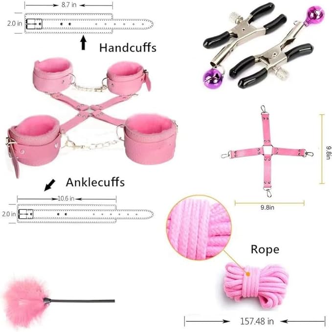 12 Novel Pilates Plush Leather Cosplay Tool Yoga Set, Wrist and Hip Stretching Fun Dice Beating Combination Accessories, Couple Gift (Pink)