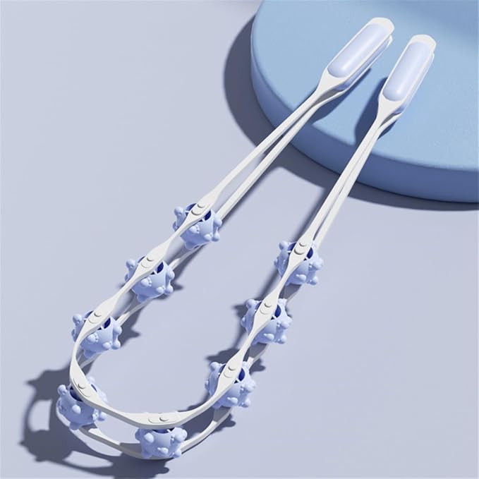Manual Back Massage Roller Rope, Handheld Massage Ball Roller Anti Cellulite Massage Roller, Fascia Roller Manual Massage Strap for Back Neck Shoulder Waist Leg Muscle Exercise Massage Roller (Blue)