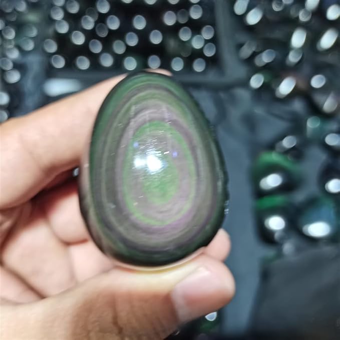 Meditation Home Natural Rainbow Eye Obsidian Polishing Eggs Yoga Decorations Ornament Chromotherapy Sphere Protection (Size : 5cm)