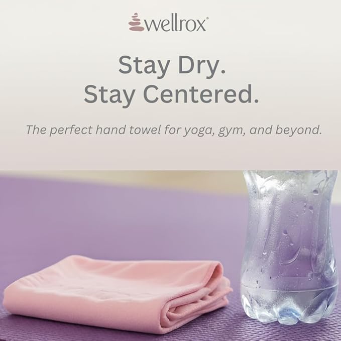Wellrox Microfiber Yoga Hand Towel – Super Soft, Quick-Dry, Non Slip Yoga Towel for Hot Pilates, Gym & Workouts (26.5" x 16", Pink)