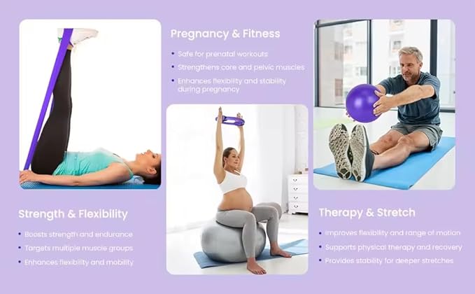 Pilates Kit for Women – Complete Pilates Equipment Set with Ring, Yoga Ball, Resistance Bands & Socks | 14 Pcs Pilates Kit for Toning & Flexibility | at Home Pilates Sets for Women (Purple)