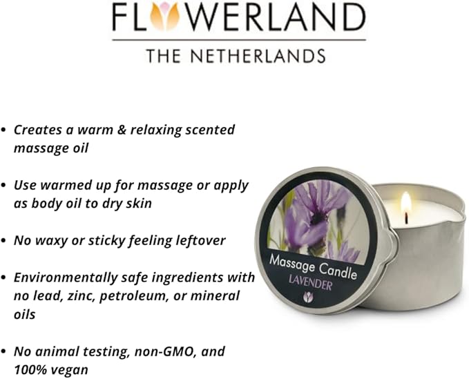 FLOWERLAND Lavender Massage Oil Candle - Vegan Moisturizing Massage Oil for Home Spa - Luxurious & Hydrating Skin Care Body Massage Oils - (200ml)