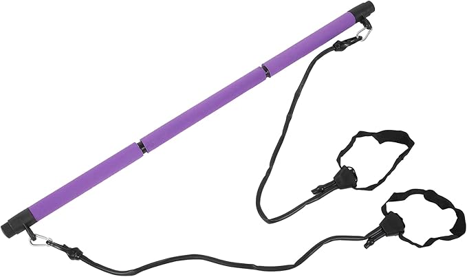 Pilates Bar Workout Stick 3-Section Adjustable Pilates Rod for Full Body Exercise with 2 Tension Straps Detachable Design Home Gym Travel Fitness Equipment
