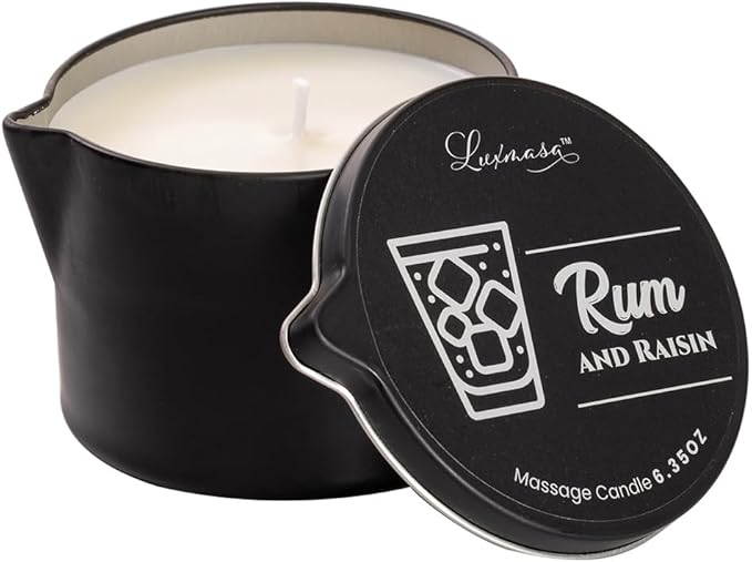 Massaging Oil Candle - Moisturizing Body Massage- Shea Butter Infused Hand Care Organic Candle Lotion - 6.35 OZ (Rum and Raisin Scent)