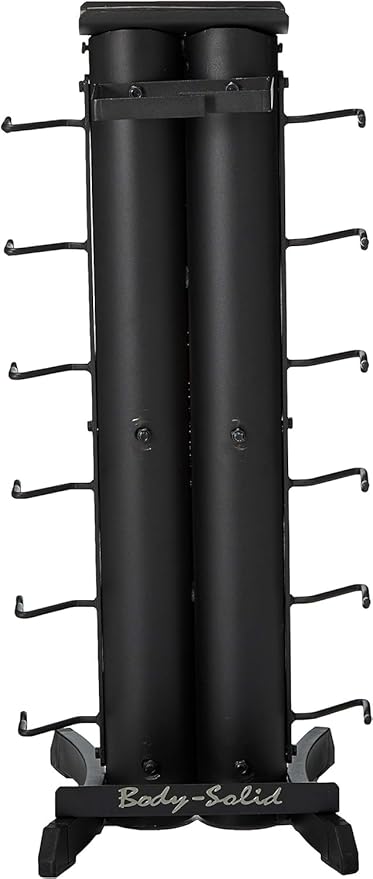 Body-Solid Vertical Gym Organizer Package with Lat and Curl Bar, Revolving Bars, Tricep Pressdown and Handles, Compact Storage Rack for 20 Handles & Straps, Home Accessories Organization