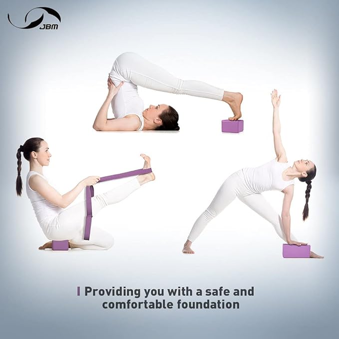 JBM Yoga Blocks 2 Pack with Strap, Cork Block 2 Pack EVA Foam Yoga Bricks Set,Stretch Blocks