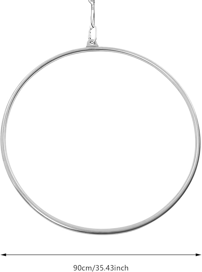 35.4In Professional Aerial Hoop, Yoga Starter Set, Adults Suspension Professional Ring Fitness Stainless Steel Single Point Aerial Hoop Equipment Kit for Fitness, Dance
