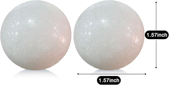 Natural Marble Baoding Chinese Meditation Balls, Stress Relief Hand Exercise Therapy Set with an Upgraded Shockproof Imitation Wood Box, 2-Piece Set,White Medium-1.57"