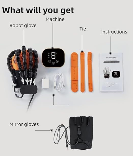 Rehabilitation Robot Glove for Stroke, Robotic Hand Stroke Recovery Equipment, Fingers Strength Training Device for Hemiplegia, Strength Adjustable (Left Hand-XL)