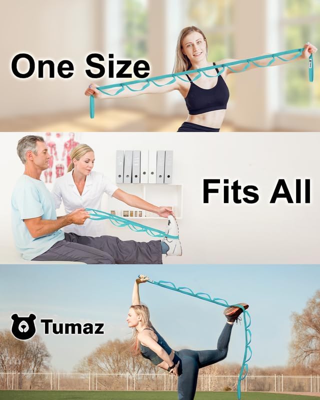 Tumaz Stretching Strap - 10 Loops & Non-Elastic Yoga Strap - Perfect Home Workout Stretch Strap for Physical Therapy, Yoga, Pilates, Flexibility