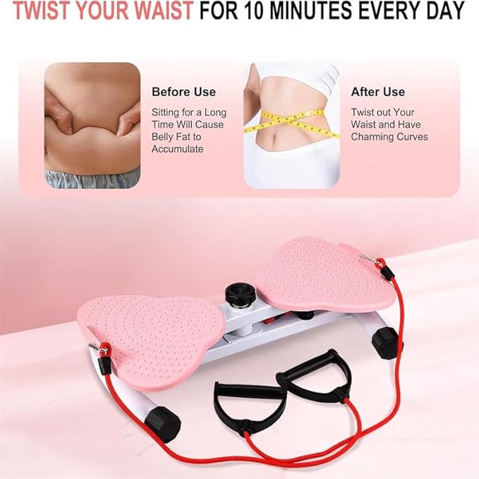 Pink Waist Twister Machine & One Pair Gloves, Ab Workout Equipment With 300lbs, Adjustable twist board for exercise,Home Abs Exercise Equipment for Women/Men