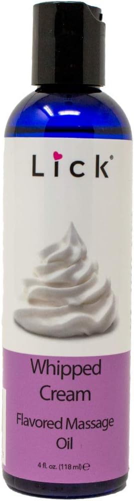Lick Whipped Cream Flavored Massage Oil – Light Dessert-Inspired Edible Massage Oil, Body-Safe Formula with Vitamin E, Silky Glide for Couples Massage Moments, 4 oz
