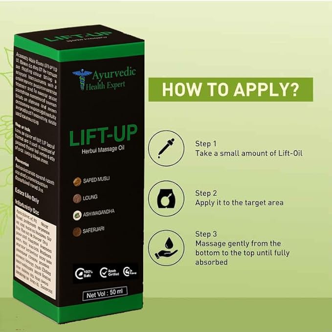 Lift-up 50ml | 100% Pure & Natural Herbal Massage Oil for Men | Boosts Strength, Stamina & Vitality | Chemical-Free Ayurvedic Formula for External Use (50 Ml Pack of 1) 1.6oz