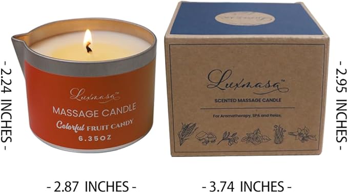 Massage Candle-Low Temp Scented Soybean Oil-Heat Therapy Body Oil Lotion Candle-Natural Shea Butter Massage Oil for Couples-6.35 OZ (Colorful Fruit Candy Scent)