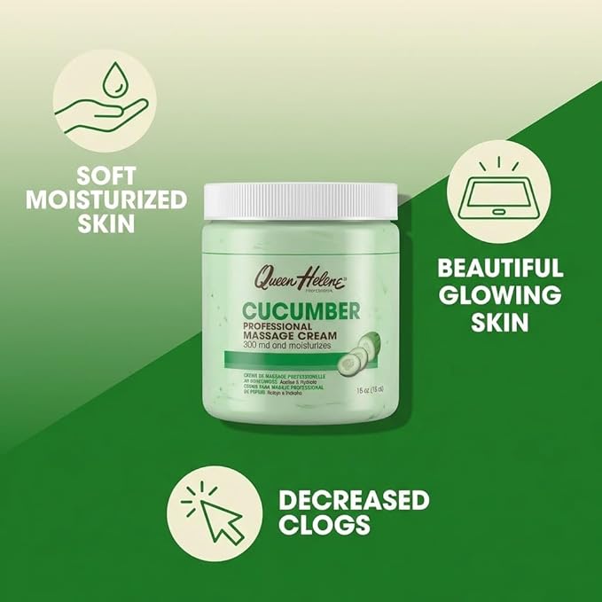 Queen Helene Cucumber Professional Massage Cream – Cooling Hydration That Refreshes, Softens & Revives Skin | 15 oz Jar