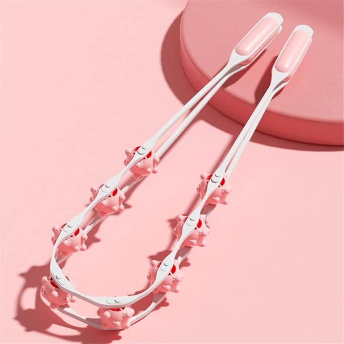 Manual Back Massage Roller Rope, Handheld Massage Ball Roller Anti Cellulite Massage Roller, Fascia Roller Manual Massage Strap for Back Neck Shoulder Waist Leg Muscle Exercise Massage Roller (Pink)