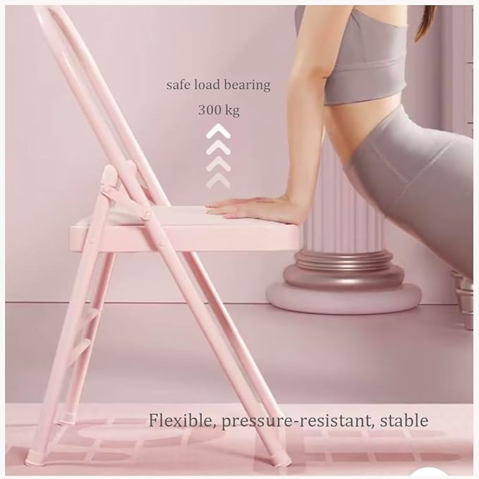Pilates Yoga Chair,Iyengar Auxiliary Chair,Yoga Auxiliary Chair Backless Yoga Chair Anti-Slip,Stable with Non-Slip Feet Covers,Metal Folding Chair,Purple-Routine