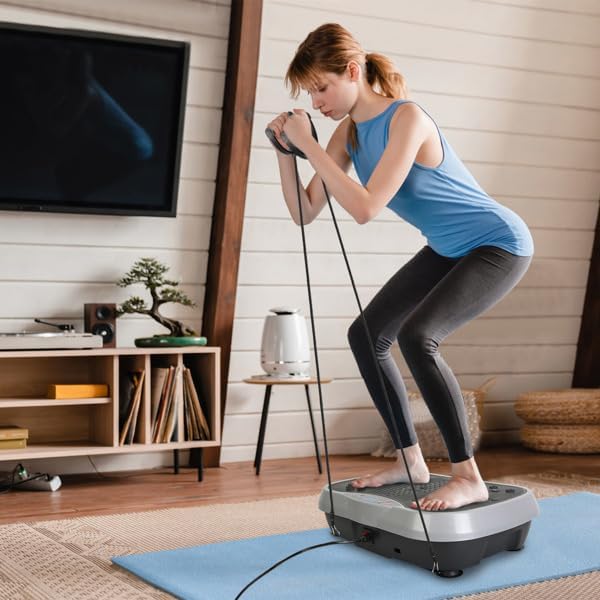 Vibration Exercise Machine with Resistant Bands Remote Control Whole Body Vibration Platform Workout Equipment