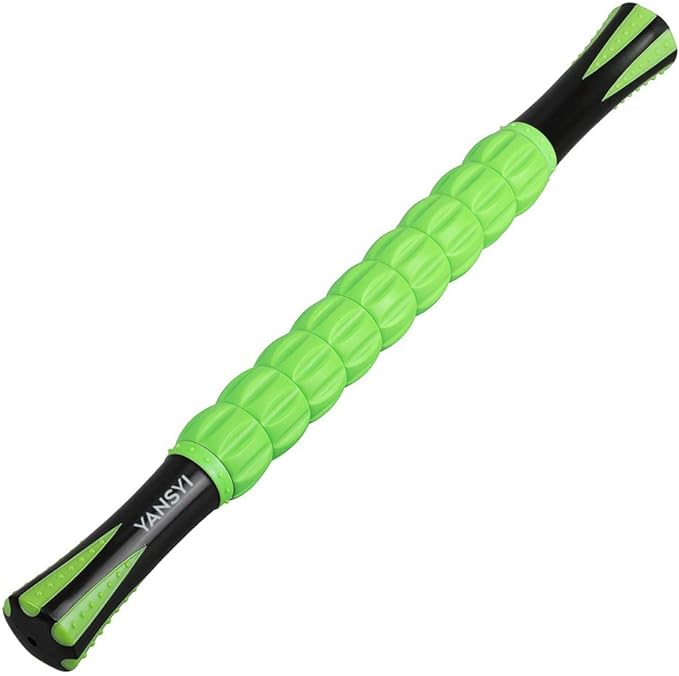 YANSYI 9-Roller Massage Stick - Deep Tissue Muscle Roller for Athletes, Relieves Post-Workout Soreness & Leg Back Pain, Portable Physical Therapy Tool (Green)