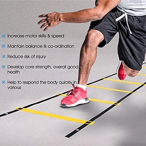 Yes4All Agility Ladder Speed Training Equipment, Adjustable Football Ladder for All Ages with Carry Bag, Durable, Portable, Multiple Colors & Rungs