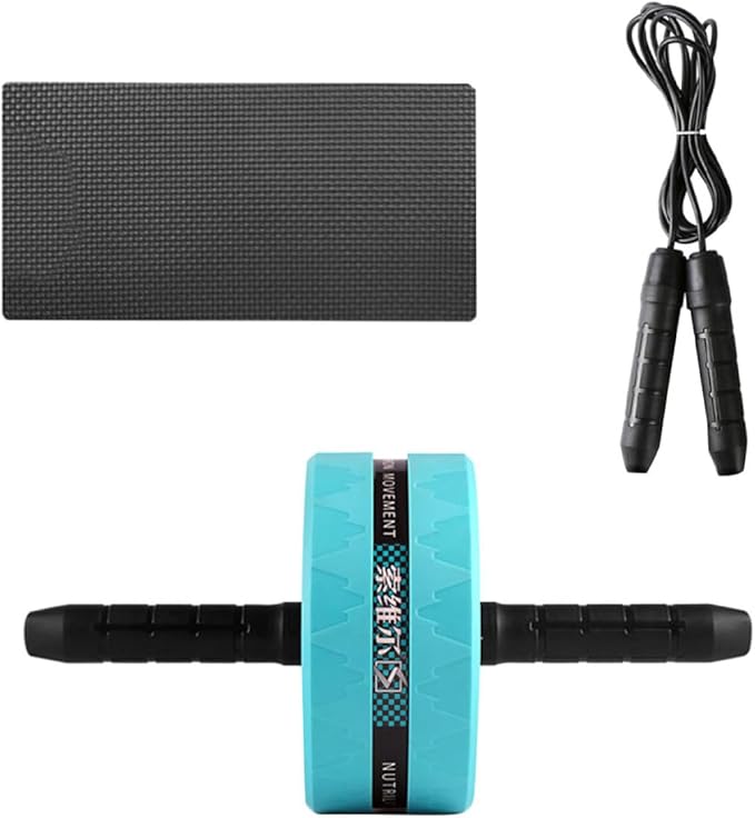 Ab Roller Wheel with Knee Pad and Jump Rope, Blue Silent Fitness Wheel for Home Abdominal Exercise and Core Strength Training