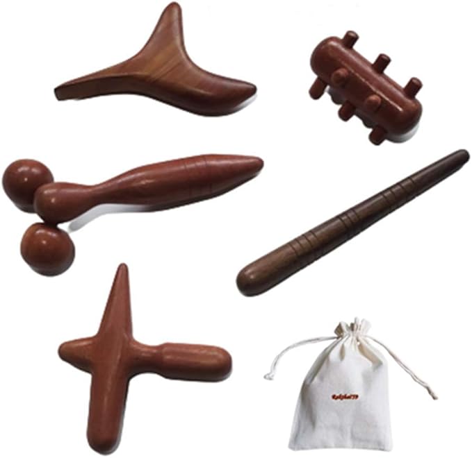 Reflexology Traditional Wooden Thai Massager Tools Full Body Foot Stick Hook Back Spa Face Gua Sha Therapy Trigger Point Massage Tool Relieve Shoulder Pain Wood (Set of 5 Full Body Massage)